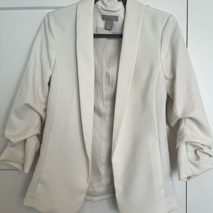H&M Off-White Blazer with Ruched Sleeves, XS